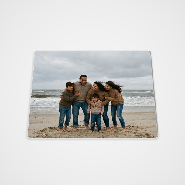 Rectangular mousepad, 9.25 × 7.75 in with a family photo printed on it